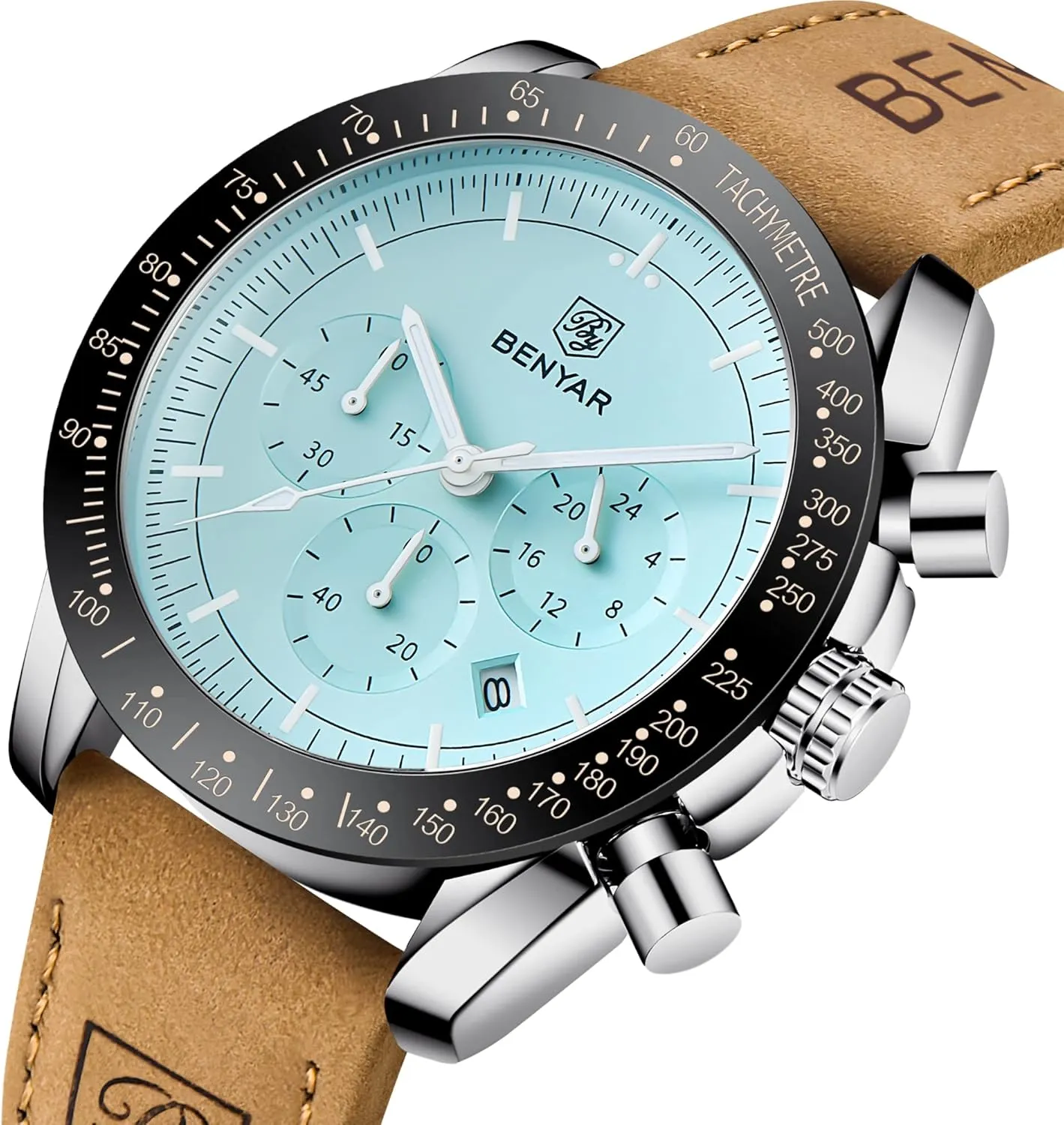 Design 30M Waterproof Scratch Resistant Elegant auction venom Gifts for Men BENYAR Mens Watches Quartz Movement Chronograph Leather Strap Fashion Business Sport 