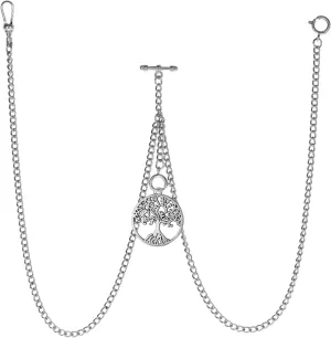 Design Charm Fob T Bar Men's Double Albert Chain Pocket Watch Curb frivolous continuity currency workplace saving Link Key Chain 3 Hooks with Antique Life Tree Pendant 
