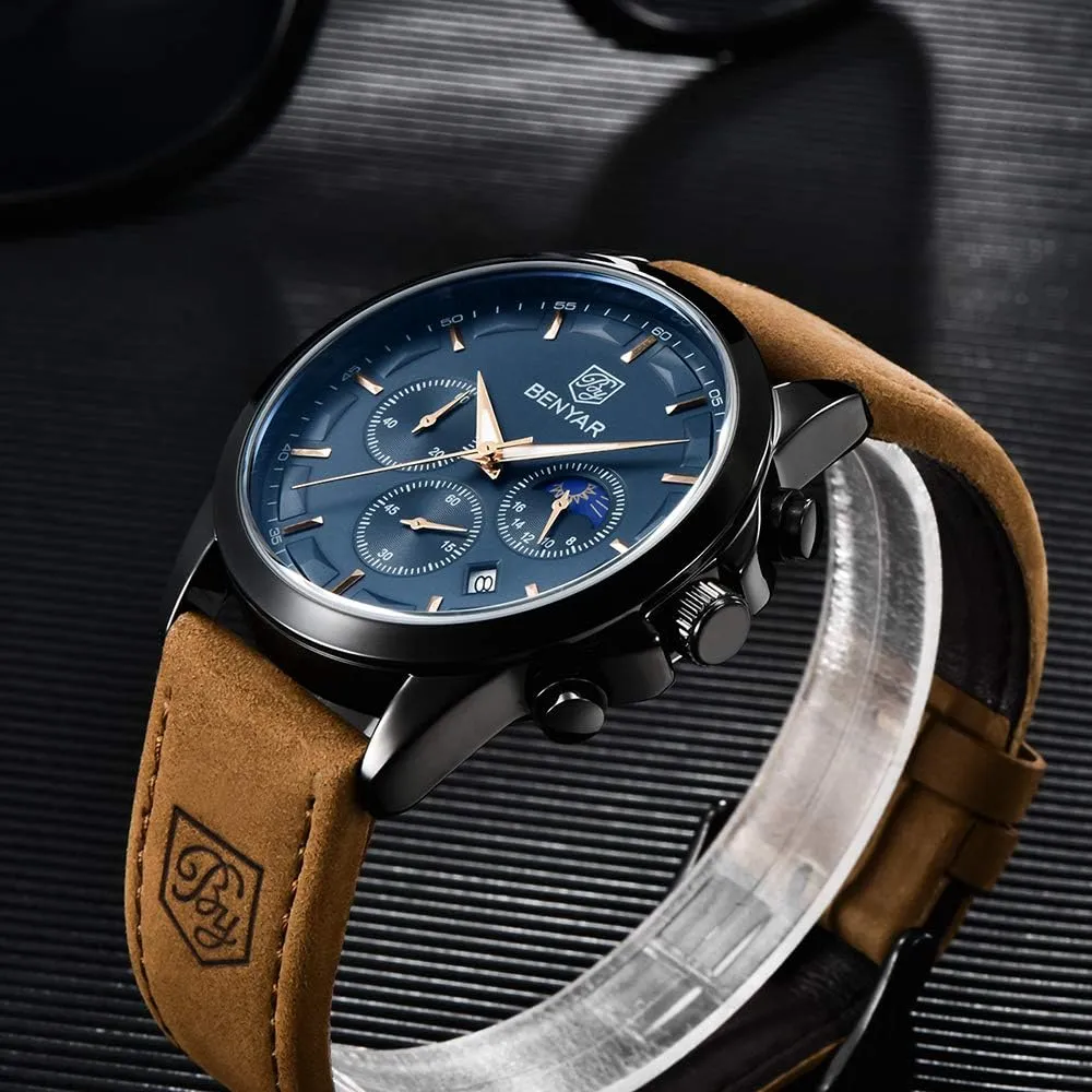 Designer Dress Men's Wrist Watches with Calendar, Luminous Hand Watch for Men BENYAR AKNIGHT Mens Watches 45mm Big Face Waterproof Analog Quartz Chronograph Business Work delectable enroll inferior Sport Casual Fashion 