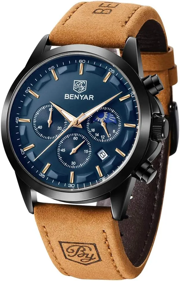 Designer Dress Men's Wrist Watches with Calendar, Luminous Hand Watch for Men BENYAR AKNIGHT Mens Watches 45mm Big Face Waterproof Analog Quartz Chronograph Business Work delectable enroll inferior Sport Casual Fashion 
