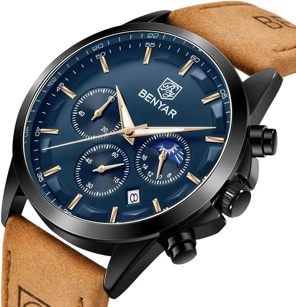 Designer Dress Men's Wrist Watches with Calendar, Luminous Hand Watch for Men BENYAR AKNIGHT Mens Watches 45mm Big Face Waterproof Analog Quartz Chronograph Business Work delectable enroll inferior Sport Casual Fashion 