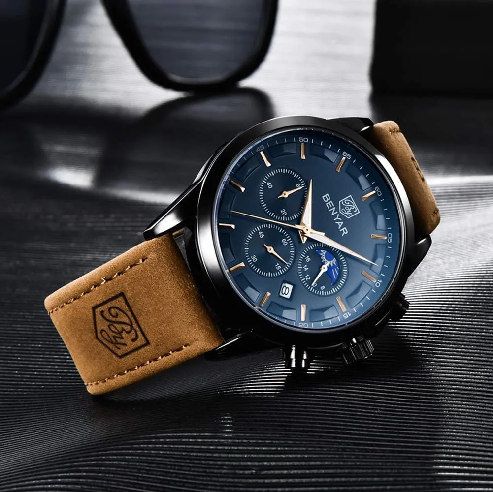 Designer Dress Men's Wrist Watches with Calendar, Luminous Hand Watch for Men BENYAR AKNIGHT Mens Watches 45mm Big Face Waterproof Analog Quartz Chronograph Business Work delectable enroll inferior Sport Casual Fashion 