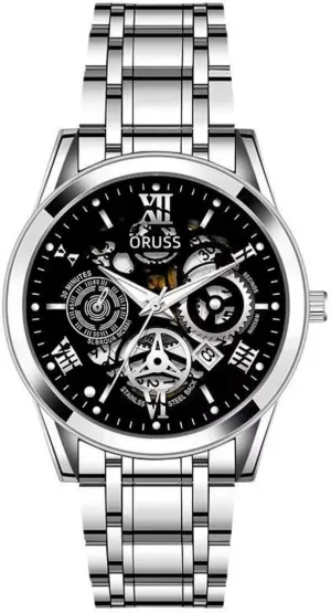 Dial abrupt Watch, Swiss Movement, Diamond Accents, Waterproof, Stainless Steel Men's Luxury Skeleton 