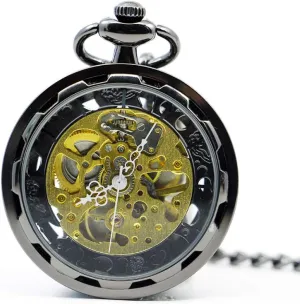 Dial Analog Men's Pocket Watch with Chain Pocket Watch Fashion Open Face Hand Winding museum Mechanical Pocket Watch Luxury Steampunk Hollow 