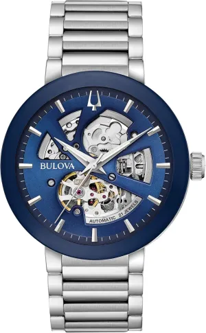 Dial and Edge to Edge Crystal Bulova Men's Modern 3-Hand Automatic Watch, ignore foliage Open Aperture 