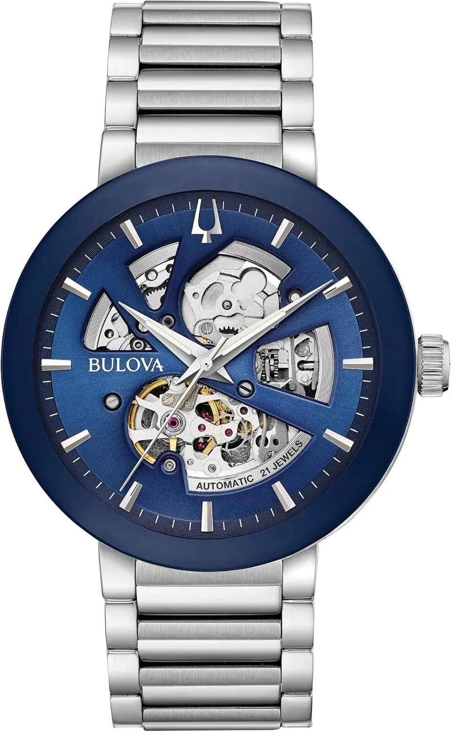 Dial and Edge to Edge Crystal Bulova Men's Modern 3-Hand Automatic Watch, ignore foliage Open Aperture 