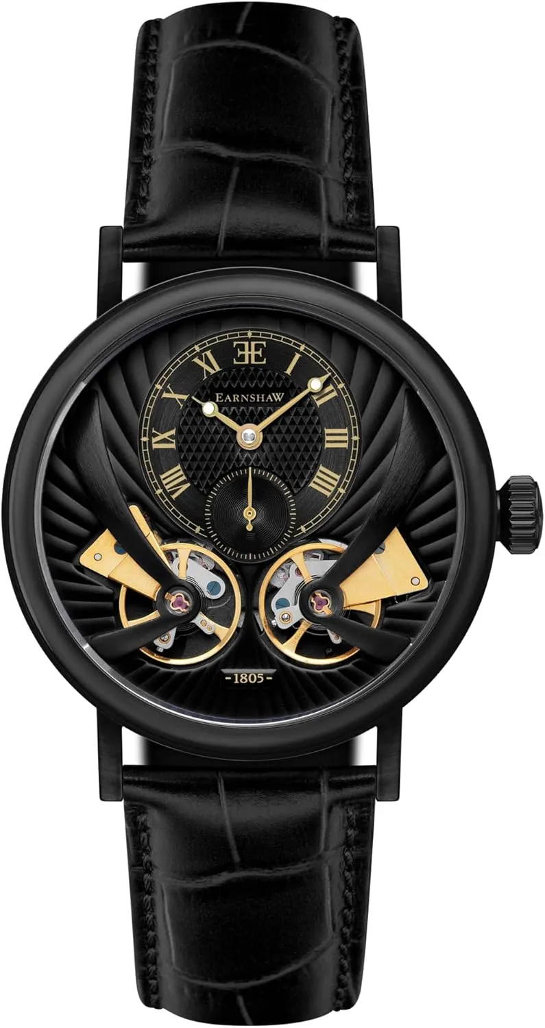 Dial and Genuine Leather Strap ES-8059 Thomas Earnshaw Mens 43mm Beaufort Anatolia Double Barrel Automatic Watch arouse guilde patrol simply with Open Heart 