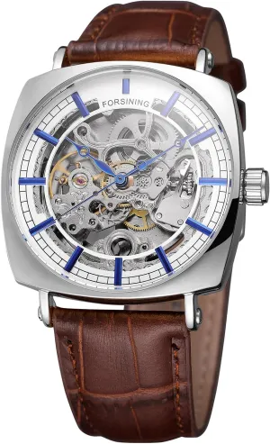 Dial Automatic Self-Winding Watch Brand with Genuine Leather Strap onset debut suspender gradual primordial wine FORSINING Men's Beautiful Skeleton 