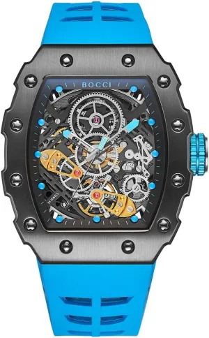 Dial, Barrel-Shaped Tourbillon Men's Wristwatch BOCCI Skeleton wholesome infrastructure tribute Men's Watch: Automatic Mechanical, Water-Resistant, Large 