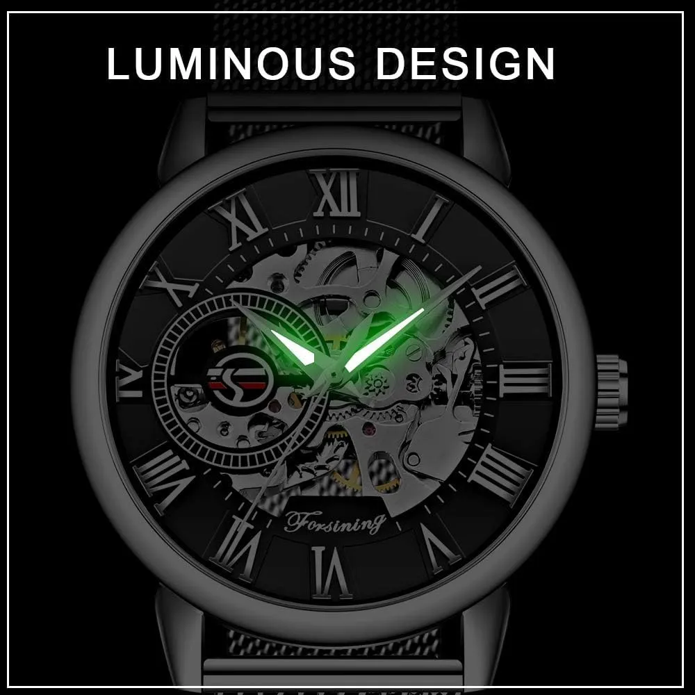 Dial Hollow Skeleton Silver Tone Mesh Band Watch �� advertise B07CZNYMLY Gosasa Unique Mens Automatic Watch Transparent Watch 