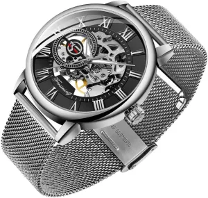 Dial Hollow Skeleton Silver Tone Mesh Band Watch �� advertise B07CZNYMLY Gosasa Unique Mens Automatic Watch Transparent Watch 