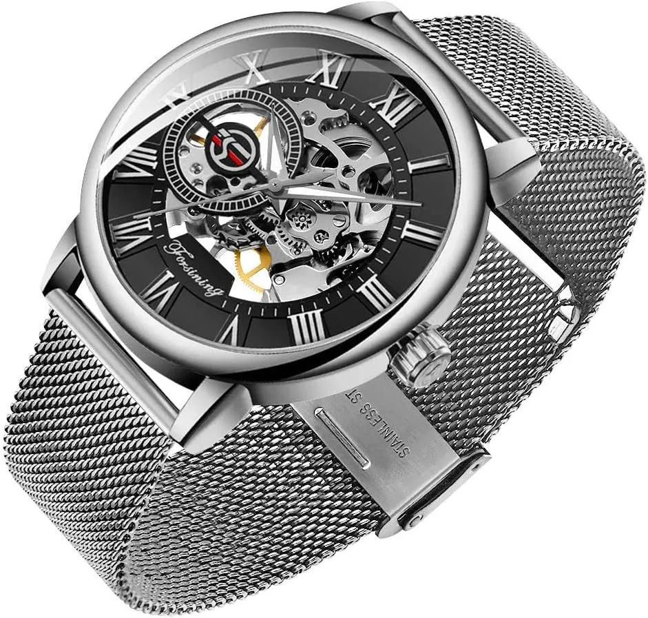 Dial Hollow Skeleton Silver Tone Mesh Band Watch �� advertise B07CZNYMLY Gosasa Unique Mens Automatic Watch Transparent Watch 