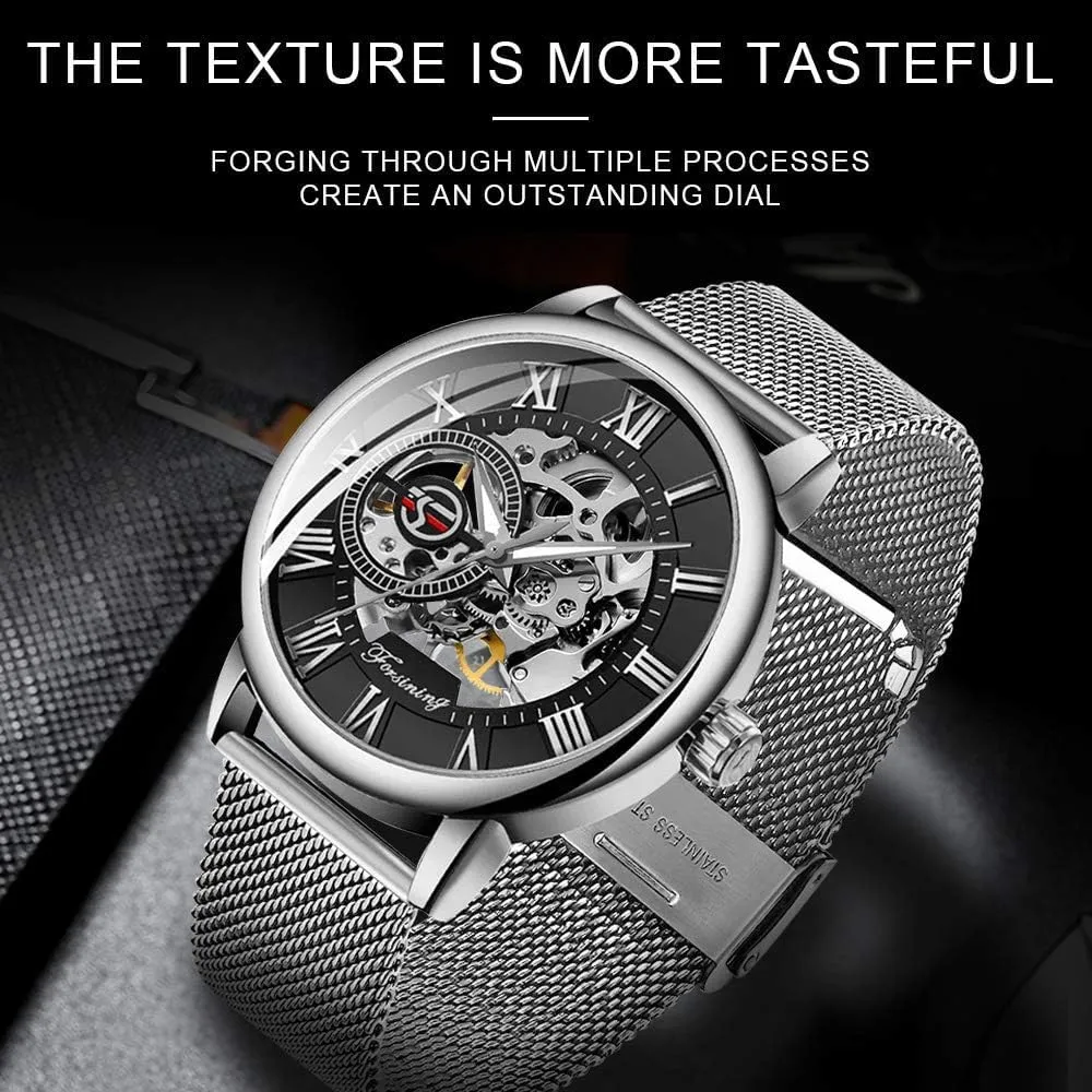 Dial Hollow Skeleton Silver Tone Mesh Band Watch �� advertise B07CZNYMLY Gosasa Unique Mens Automatic Watch Transparent Watch 