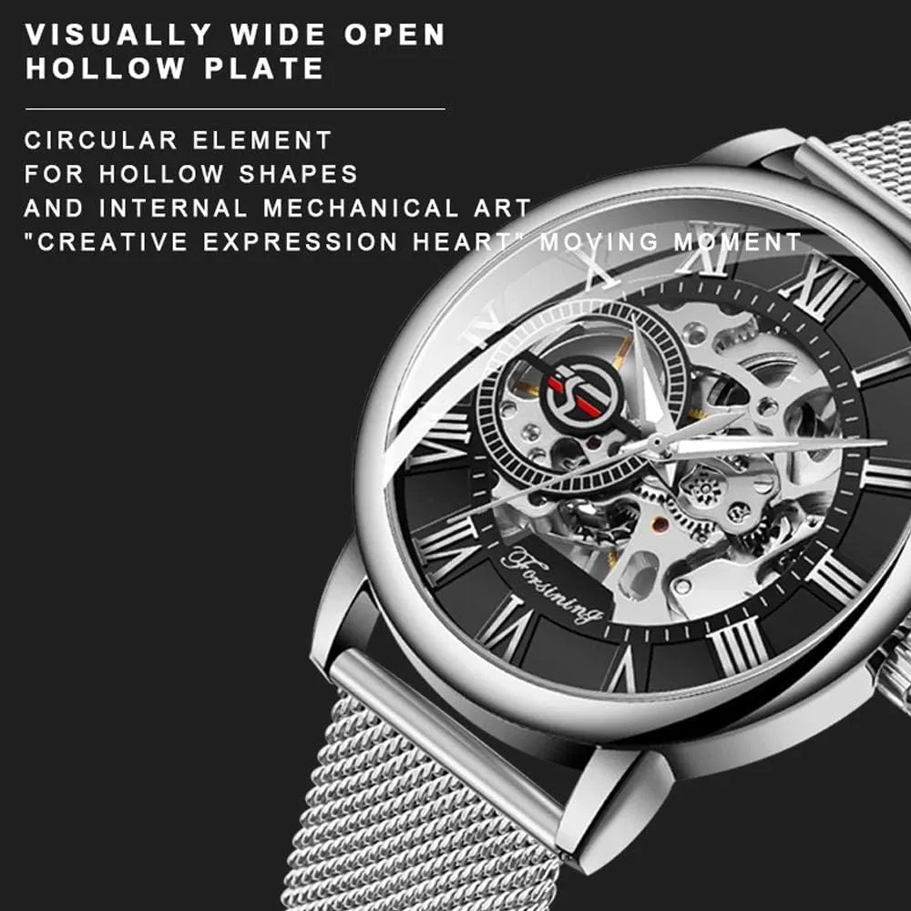 Dial Hollow Skeleton Silver Tone Mesh Band Watch �� advertise B07CZNYMLY Gosasa Unique Mens Automatic Watch Transparent Watch 