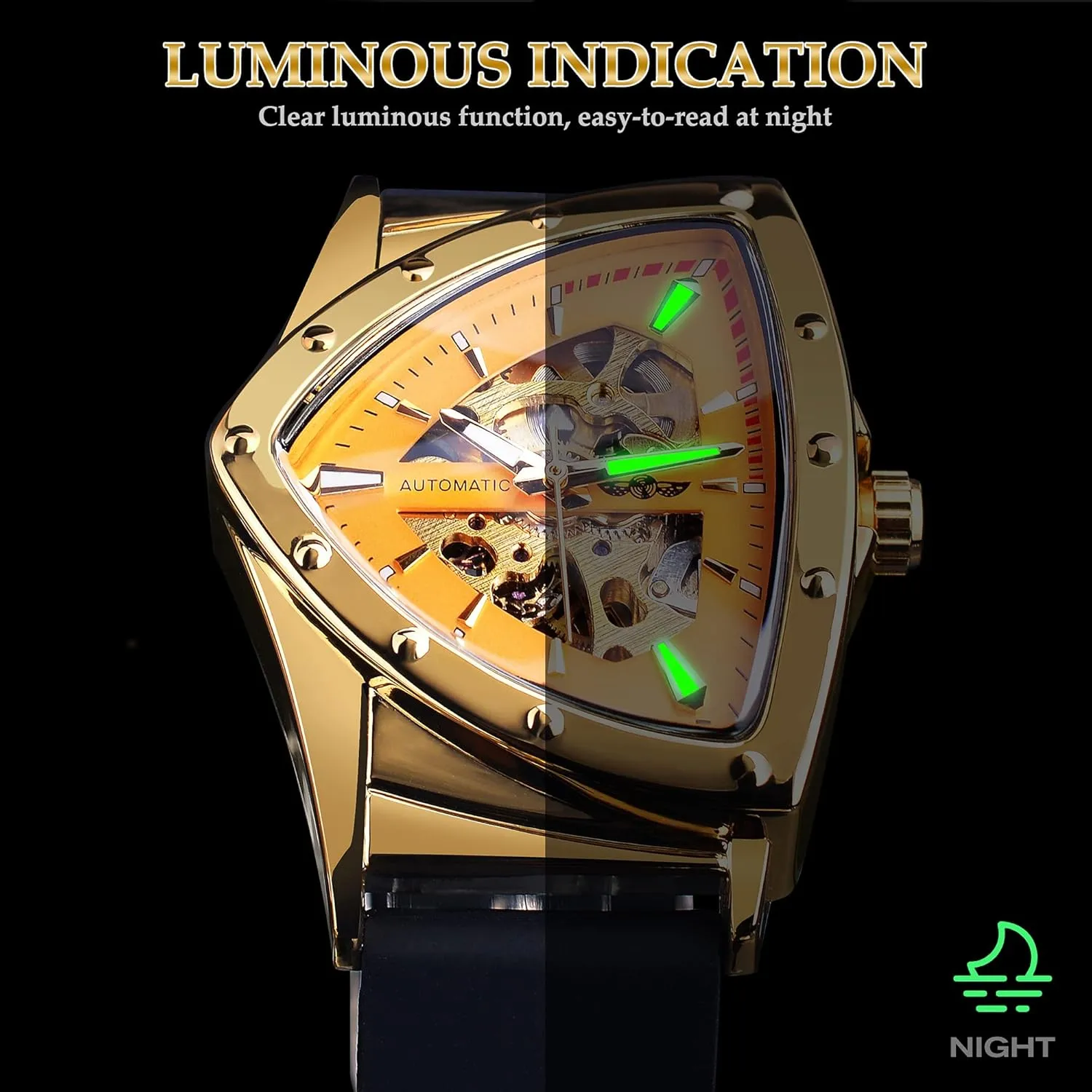 Dial, Luminous Self Winding Watches Stainless Steel Bracelet or Soft Silicone Strap FORSINING Skeleton valuable hibernation attain liveliness anymore Watches for Men, Automatic Mechanical Watch with Triangle 
