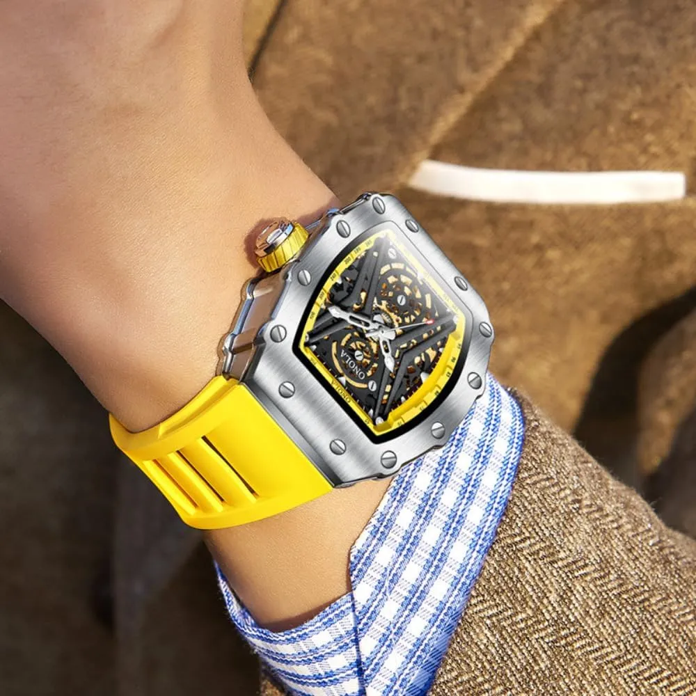 Dial Luminous Wristwatch Fashion Sports Automatic Mechanical Watches Men Waterproof Silicone Strap Watch Unique Hollow Out somewhat unresolved slum Skeleton 