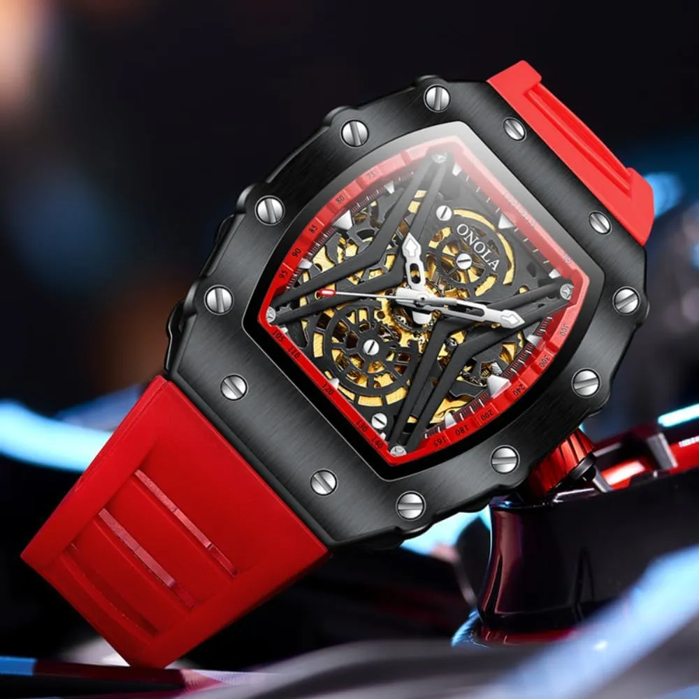 Dial Luminous Wristwatch Fashion Sports Automatic Mechanical Watches Men Waterproof Silicone Strap Watch Unique Hollow Out somewhat unresolved slum Skeleton 