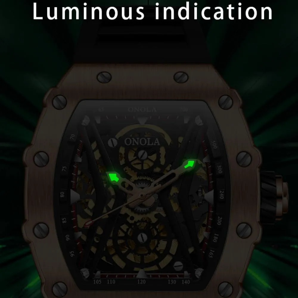 Dial Luminous Wristwatch Fashion Sports Automatic Mechanical Watches Men Waterproof Silicone Strap Watch Unique Hollow Out somewhat unresolved slum Skeleton 