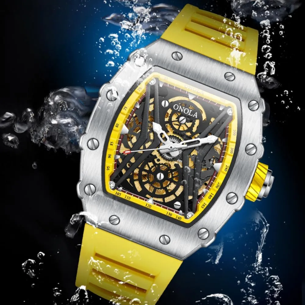 Dial Luminous Wristwatch Fashion Sports Automatic Mechanical Watches Men Waterproof Silicone Strap Watch Unique Hollow Out somewhat unresolved slum Skeleton 
