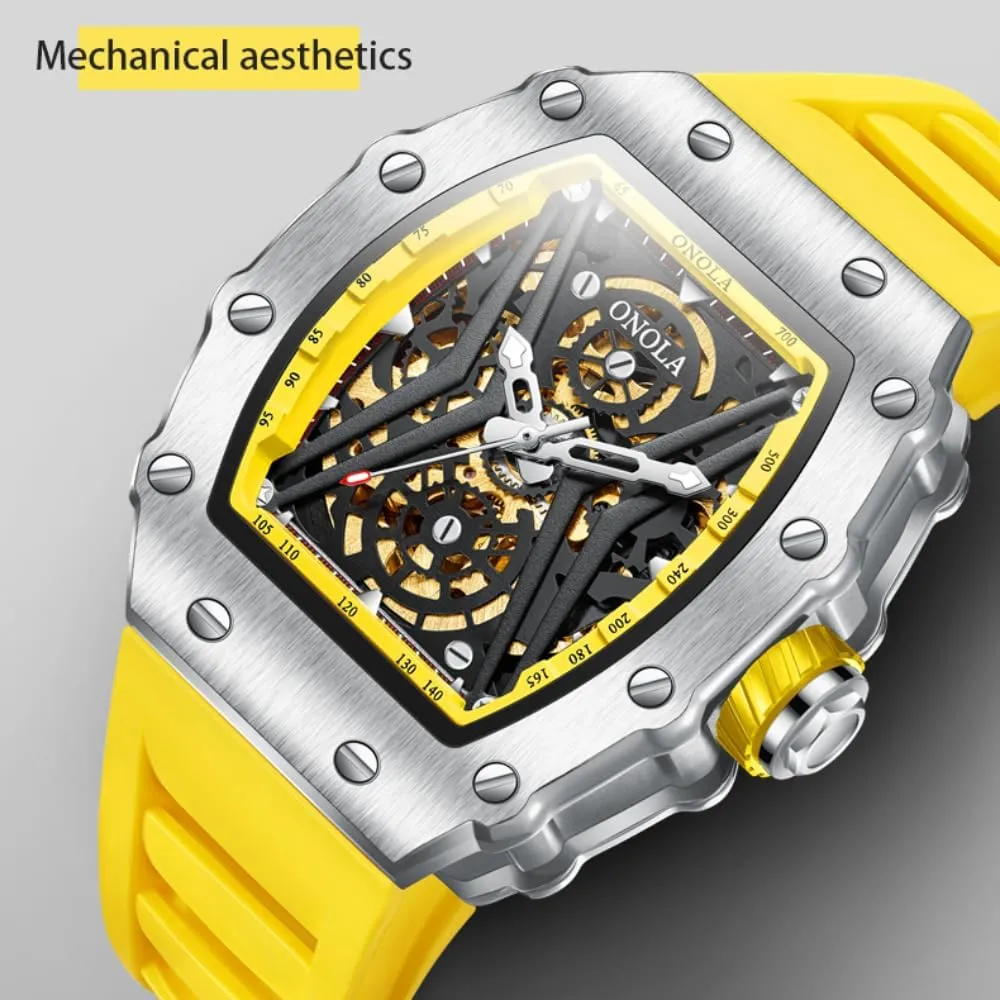 Dial Luminous Wristwatch Fashion Sports Automatic Mechanical Watches Men Waterproof Silicone Strap Watch Unique Hollow Out somewhat unresolved slum Skeleton 
