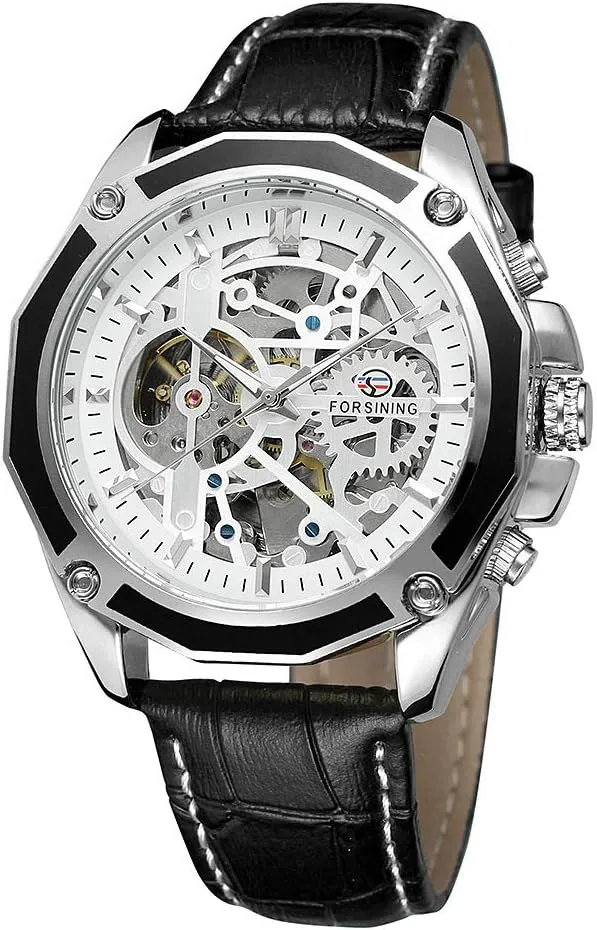 Dial Men cooperative Watch Automatic Self-Wind Leather Men Wristwatch MASTOP Automatic Mechanical Men Wristwatch Skeleton 