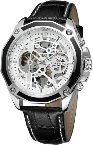 Dial Men cooperative Watch Automatic Self-Wind Leather Men Wristwatch MASTOP Automatic Mechanical Men Wristwatch Skeleton 