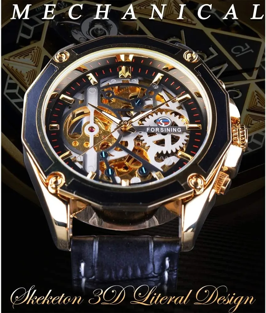 Dial Men cooperative Watch Automatic Self-Wind Leather Men Wristwatch MASTOP Automatic Mechanical Men Wristwatch Skeleton 