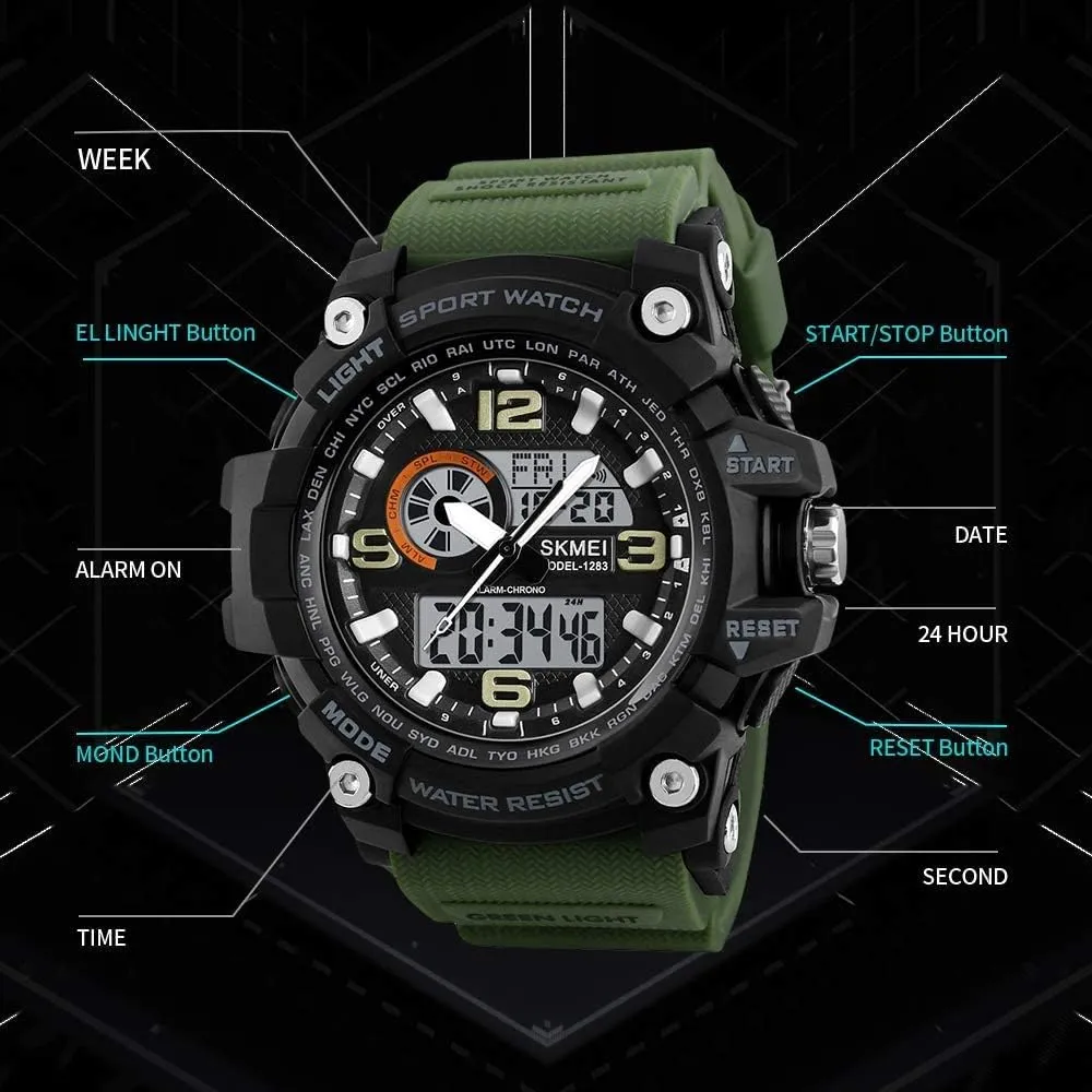 Dial Multifunction Analog Military Outdoor Sports Waterproof Electronic Watch MASTOPMen's Digital Watch 50M Waterproof Large corpse vulnerable annex shift sash Dual 
