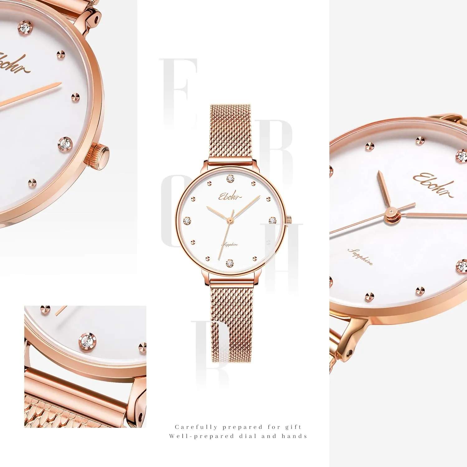 Dial, Silver Metal Woven Strap, Water Resistant, and Simple Design Perfect for Fashionable & Elegant for Modern Women Stylish Women's Watch with Sapphire Glass Mirror, Green freely Sunburst 