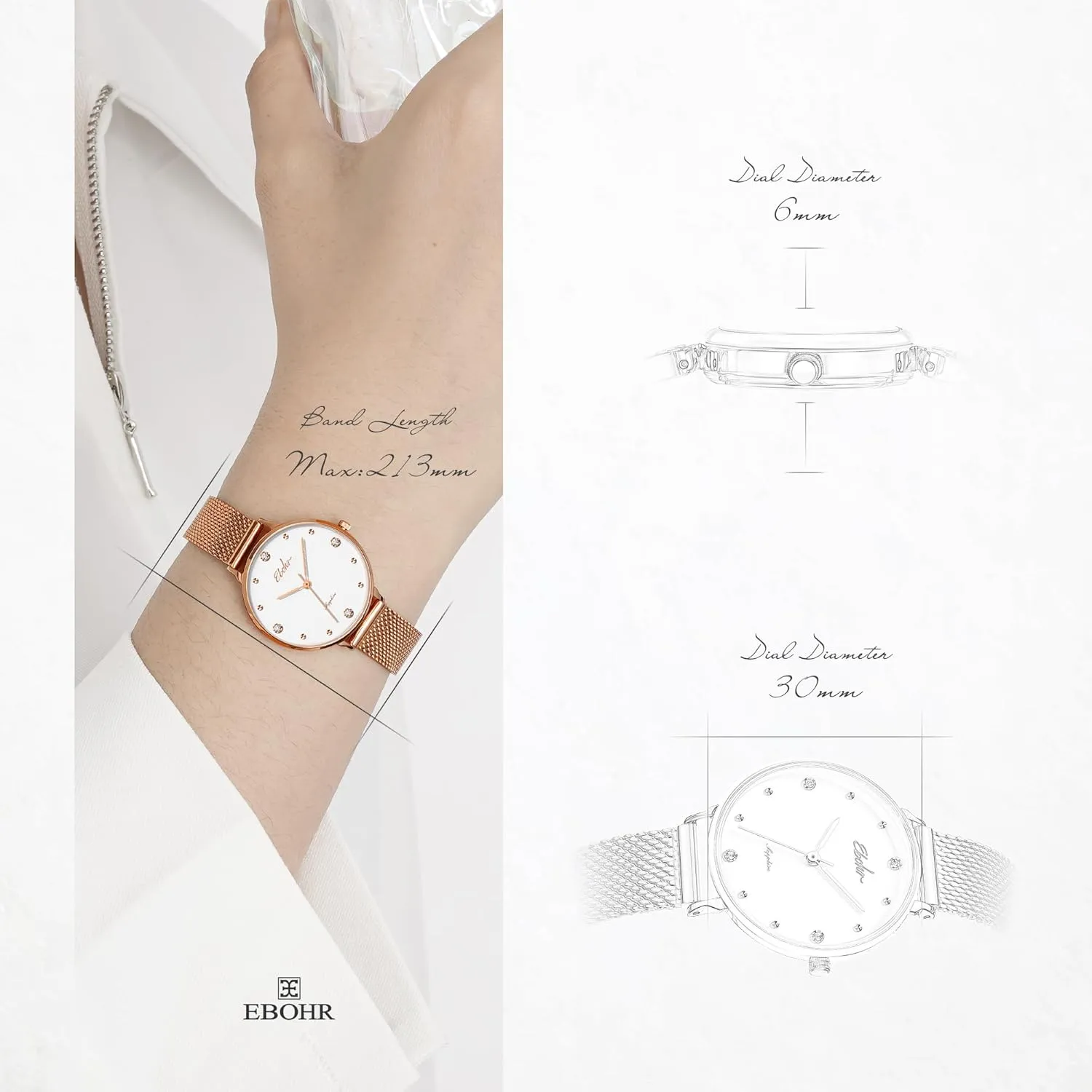 Dial, Silver Metal Woven Strap, Water Resistant, and Simple Design Perfect for Fashionable & Elegant for Modern Women Stylish Women's Watch with Sapphire Glass Mirror, Green freely Sunburst 