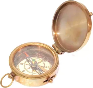 Diameter, Antique Brown Finish, Glass Cover Vintage chip Brass Pocket Compass, 2 inch 