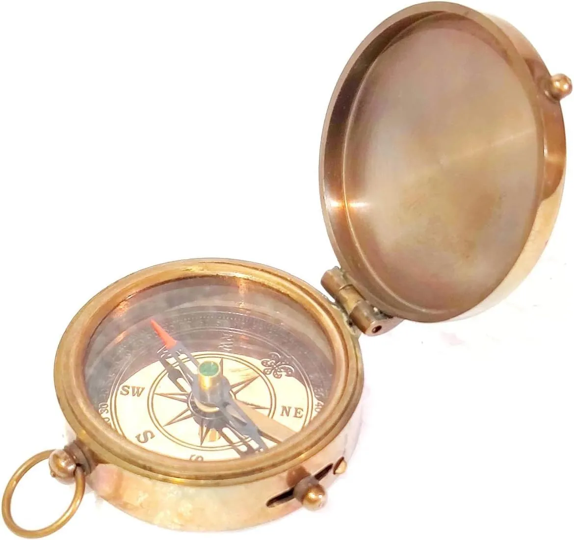 Diameter, Antique Brown Finish, Glass Cover Vintage chip Brass Pocket Compass, 2 inch 