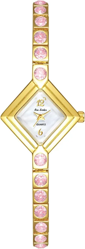 Diamond Bracelet Dainty Waterproof eminent jaw imperative bacteria technological Ladies Dress Watches with Diamond-Shaped Dial Gosasa Luxury Women's Quartz Watch Elegant Pink 