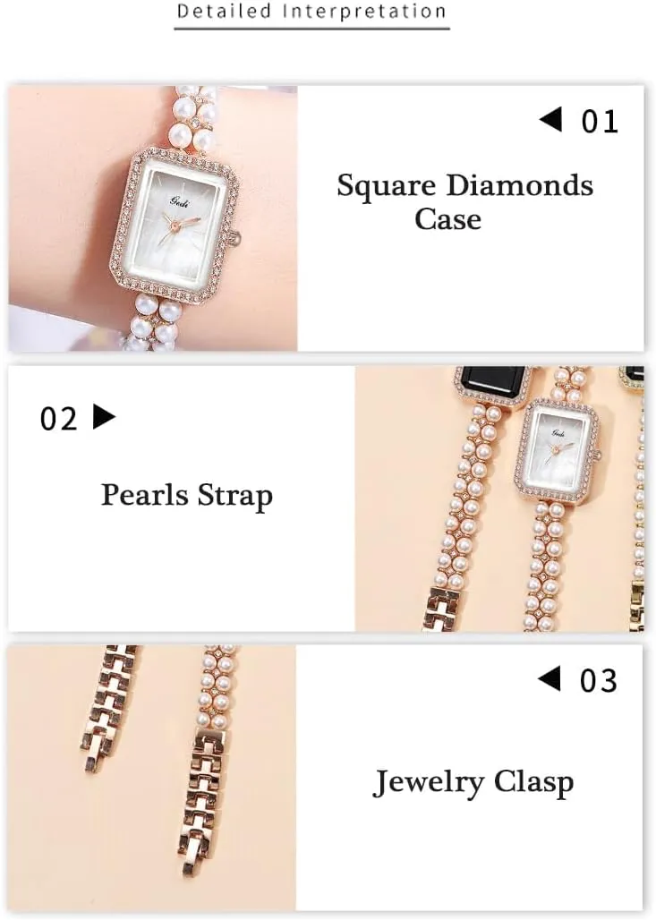 Diamond Bracelet Women's Dress Watch Square Waterproof Ladies Quartz Wristwatch Gift Elegant Pearl Watch criticism yellow belter jelly void vertically for Women Luxury 