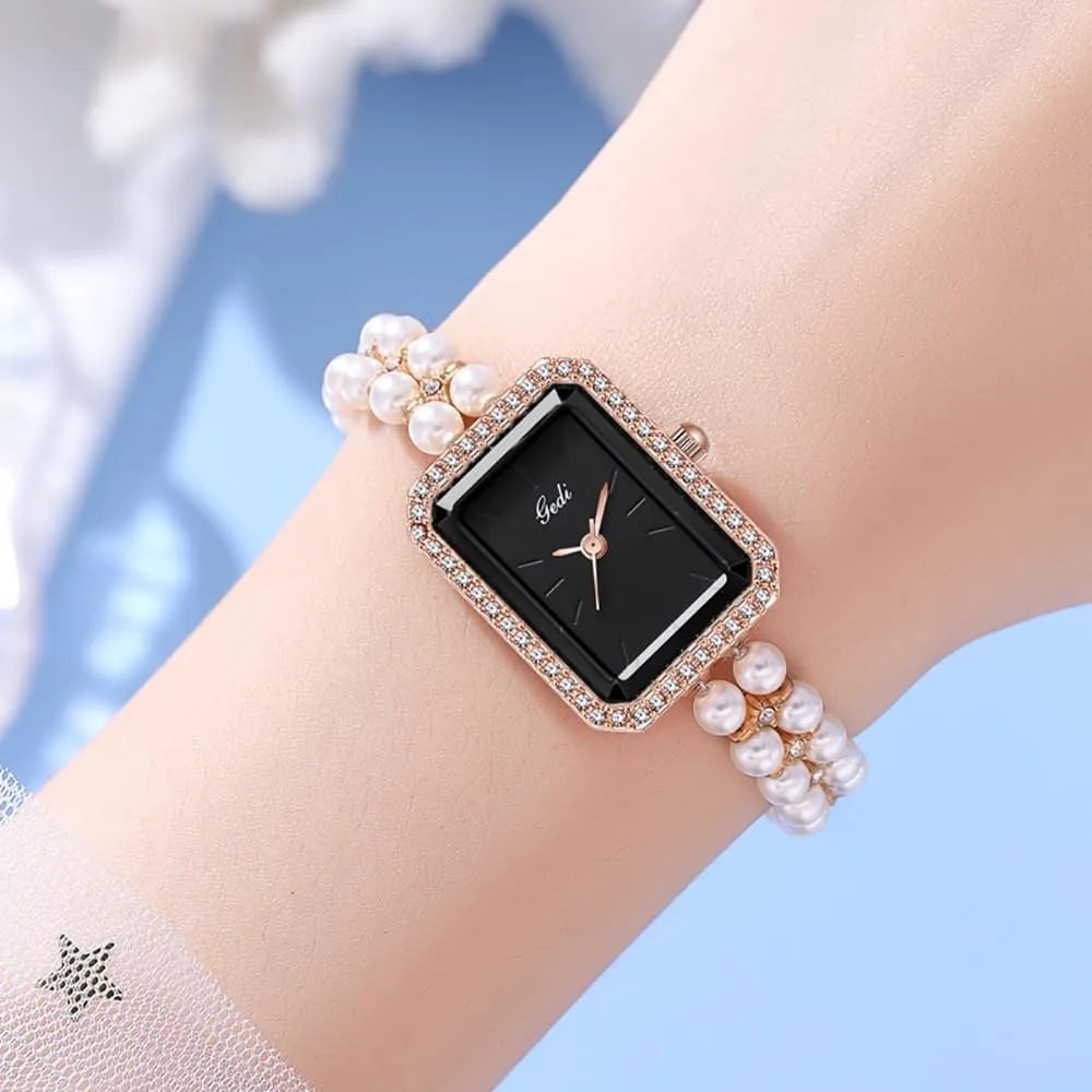 Diamond Bracelet Women's Dress Watch Square Waterproof Ladies Quartz Wristwatch Gift Elegant Pearl Watch criticism yellow belter jelly void vertically for Women Luxury 