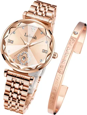 Diamond Quartz Wristwatch, alumina Fashionable Square Waterproof Date Ladies' Watch Stainless Steel Rose Gold 