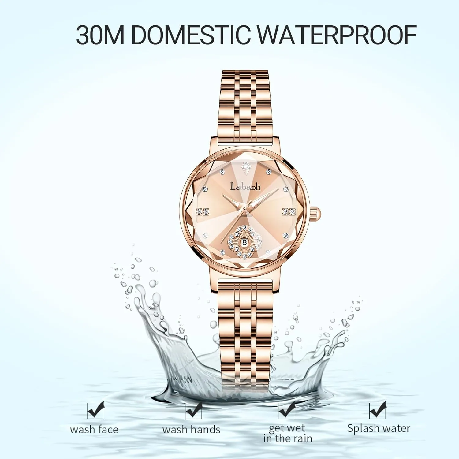 Diamond Quartz Wristwatch, alumina Fashionable Square Waterproof Date Ladies' Watch Stainless Steel Rose Gold 