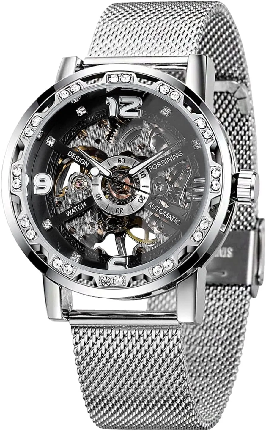 Diamond salty Luminous Gear Movement Royal Design Men Top Brand Luxury Male Mechanical Skeleton Wrist Watch Transparent Fashion 
