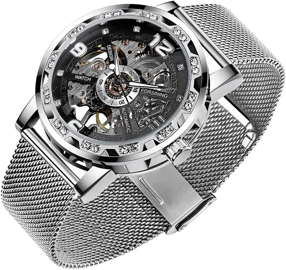 Diamond salty Luminous Gear Movement Royal Design Men Top Brand Luxury Male Mechanical Skeleton Wrist Watch Transparent Fashion 