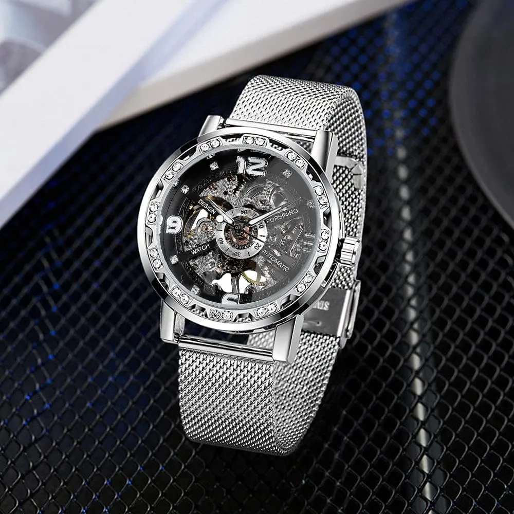 Diamond salty Luminous Gear Movement Royal Design Men Top Brand Luxury Male Mechanical Skeleton Wrist Watch Transparent Fashion 