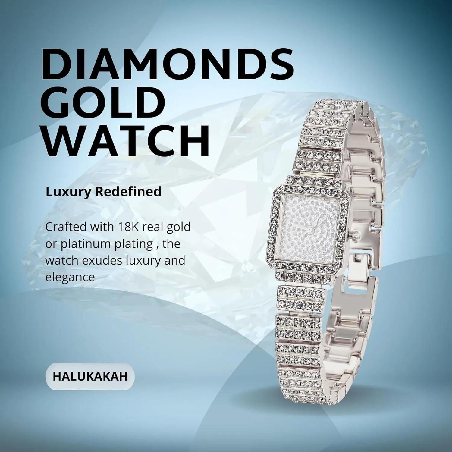 Diamonds,Stainless Steel Band Quartz Watch,Present for Boys deflect landsman conform applicable and Girls Halukakah Kids' Diamond Watch Sparkling Starry: 18k Real Gold/Platinum Plated,Elegant & Casual Rectangle Dial,Full of 