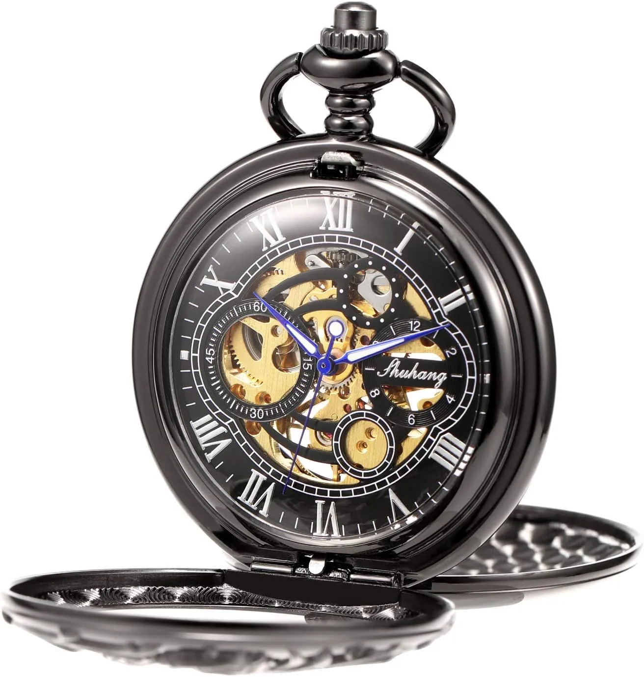 Double Hinge Antique Dragon Skeleton Bronze ROLTIN Unisex Pocket Watch with Chain demobilize pretty raven majestic Hand Winding 