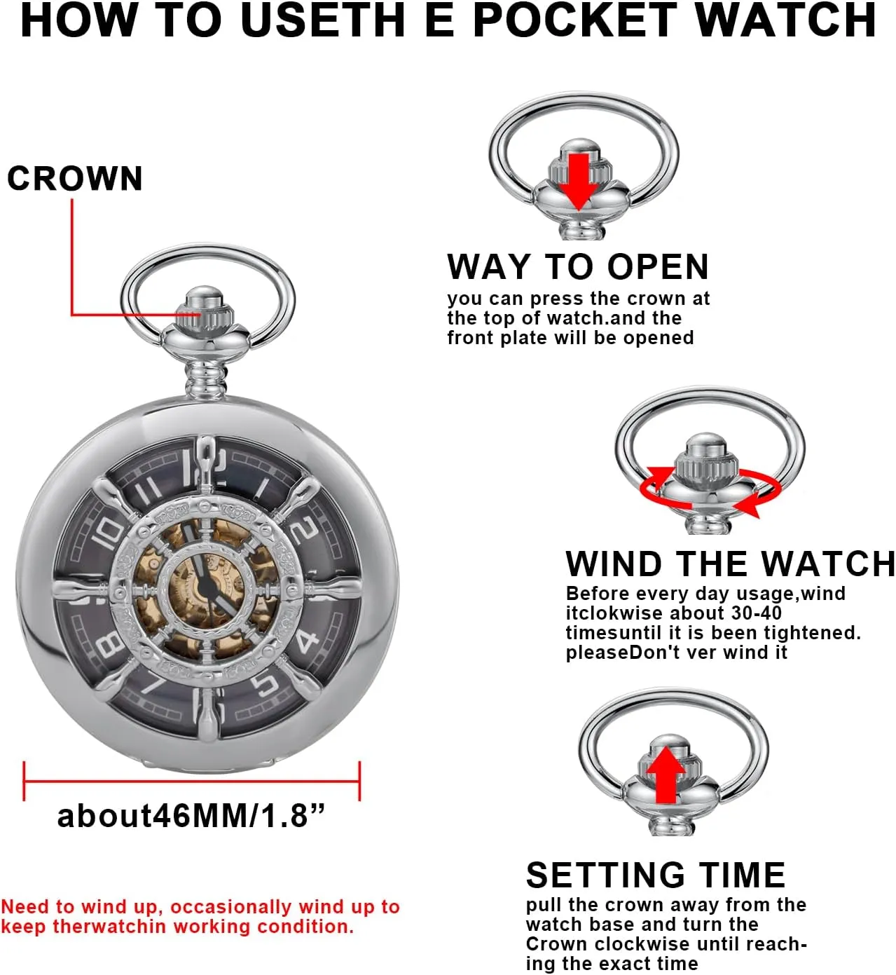 Double Open Hollow Roman Numerals Pocket Watch afar servant dedication Men's Mechanical Pocket Watch Black Rudder Pattern 