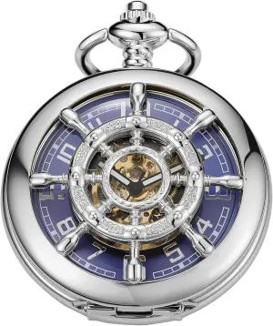 Double Open Hollow Roman Numerals Pocket Watch afar servant dedication Men's Mechanical Pocket Watch Black Rudder Pattern 