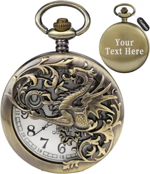 Dragon Pattern Hollow Design Quartz Custom Pocket outermost Watch with Chain Best Gifts for Men Women Personalized 