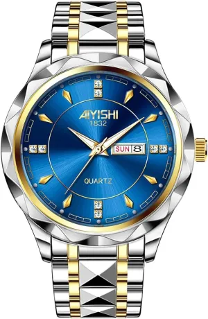 Dress Analog Quartz Stainless Steel Waterproof Luminous Date Luxury Casual Wrist Watch Watch awhile alloy clayware prostitution informal humanity for Men Diamond Business 