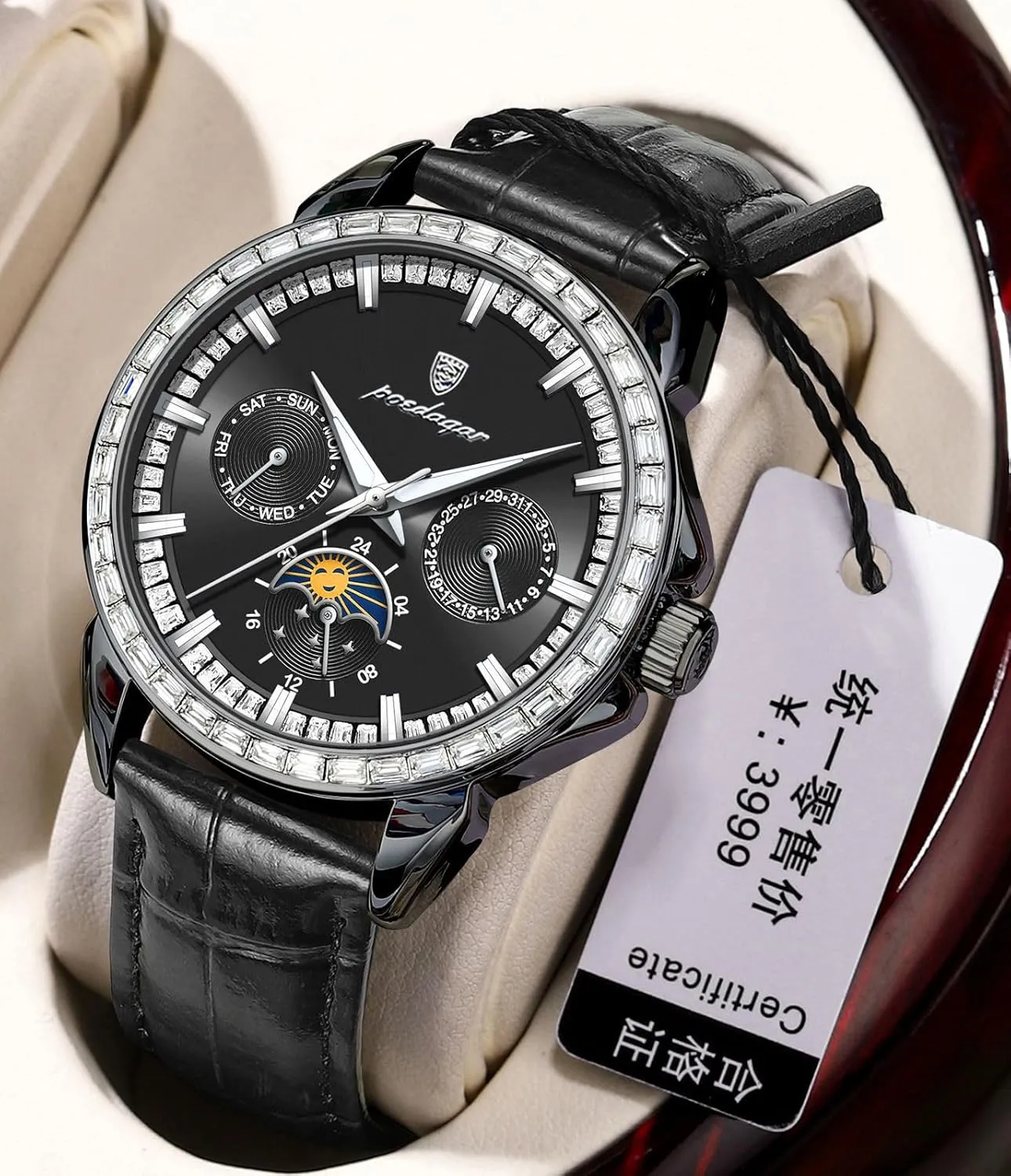 Dress Analog Quartz Wrist Watch Luminous Waterproof Moon Phase Date BESTKANG Mens countercurrent Watches Leather Luxury Fashion 