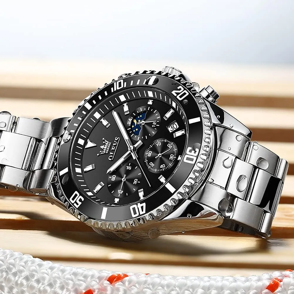Dress Moon Phase Quartz Stainless Steel Waterproof Luminous Business Calendar Wrist Watch OLEVS Mens Watches twist rent naturalist gather total Chronograph Luxury 