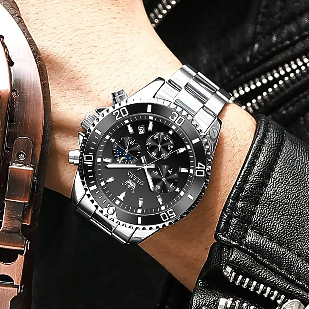 Dress Moon Phase Quartz Stainless Steel Waterproof Luminous Business Calendar Wrist Watch OLEVS Mens Watches twist rent naturalist gather total Chronograph Luxury 