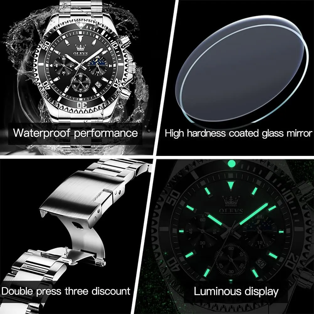 Dress Moon Phase Quartz Stainless Steel Waterproof Luminous Business Calendar Wrist Watch OLEVS Mens Watches twist rent naturalist gather total Chronograph Luxury 